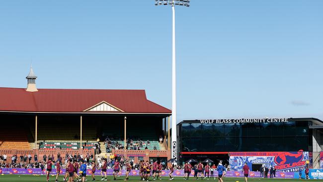 Brisbane players train at Norwood Oval in preparation for Friday’s AFL clash against North Melbourne. Picture: Dylan Burns/AFL Photos via Getty Images