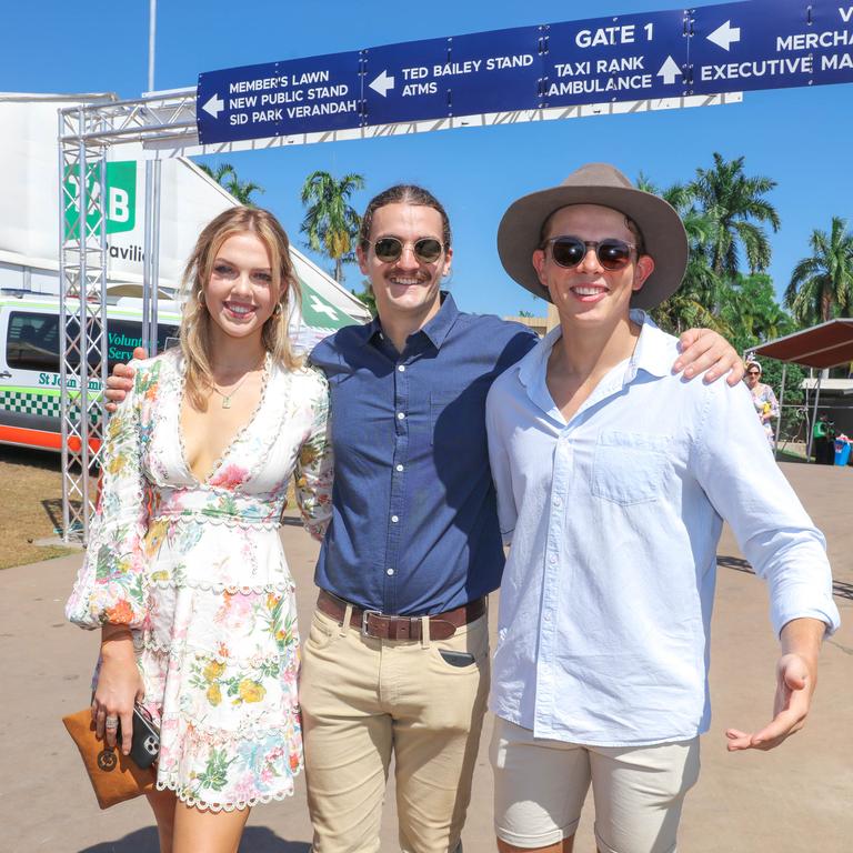 Hannah Banks, Josh O’Brien and Tully Hemsley at the Great Northern Darwin Cup at Darwin Turf Club Picture: Glenn Campbell