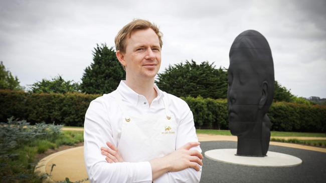 Pt Leo Estate head chef Phil Wood with the park's recent acquisition, and the inspiration behind the new restaurants name, Laura. Picture: Nicole Cleary