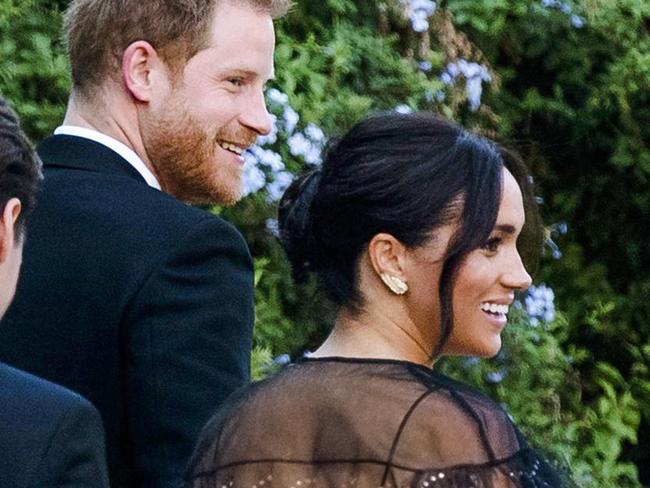 Britain's Prince Harry and his wife Meghan, Duchess of Sussex arrive to the wedding of Misha Nonoo and Michael Hess in Rome, Friday, Sept. 20, 2019. Britain's Prince Harry and his wife Meghan, Duchess of Sussex will attend the wedding of their friends before leaving on an official trip to Africa. (Claudio Peri/ANSA via AP)