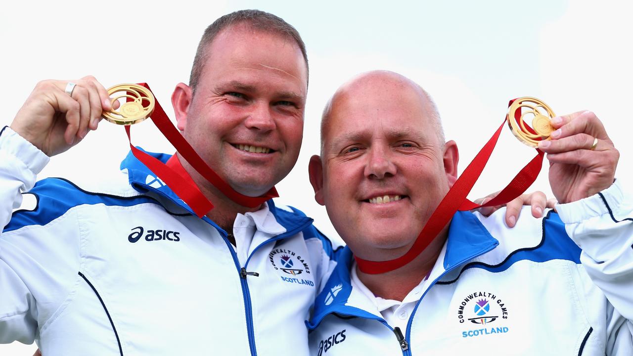 The hosts landed 53 medals — their highest ever tally. Paul Foster (L) and Alex Marshall (R) of Scotland celebrate with their gold medals after the Men’s lawn bowls pairs final at the Glasgow 2014 Commonwealth Games. Picture: Ryan Pierse/Getty Images