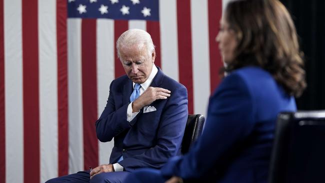 Joe Biden and his Kamala Harris at their first joint event in Wilmington, Delaware. Picture; AFP.