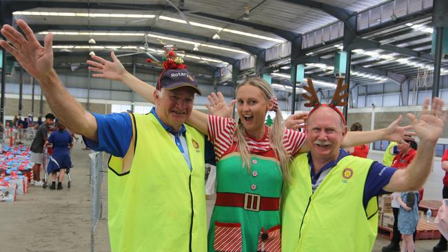 Rotary Club of Cairns Sunrise president Peter Sexton, Cairns Regional Council's Kahlia Pepper and fellow Rotarian Col Lawson at Fred Moule Pavilion in Cairns on Tuesday.