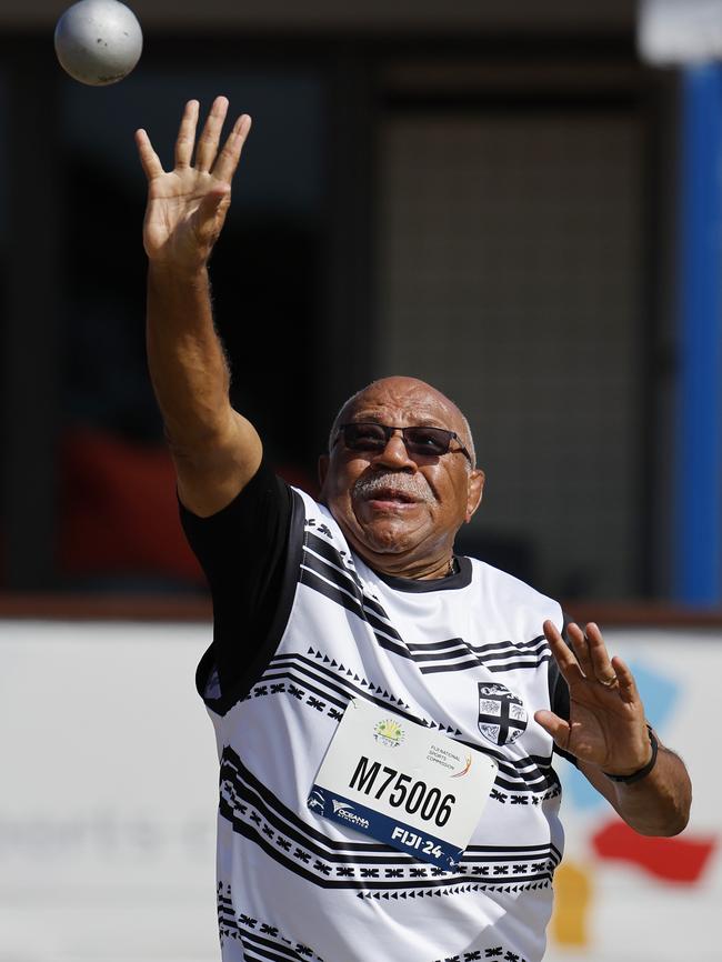 Prime Minister Sitiveni Rabuka competed with a knee brace on. Picture: Michael Klein