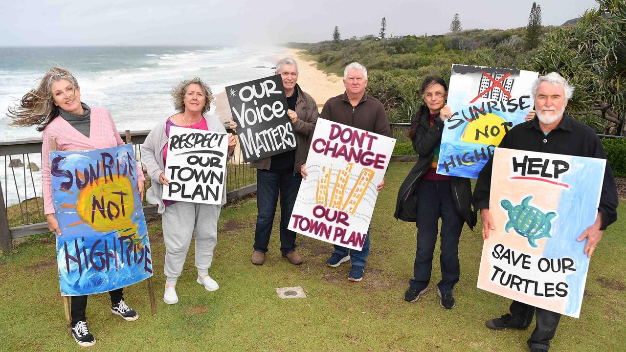 Community members ready to appeal the Sekisui decision. Pictured, Narelle McCarthy (Sunshine Coast Environment Council), Brian Anker, Richard Payne, Lynette Saxton, Judy Huntress and Jim Moore (Friends of Yaroomba). Photo: Patrick Woods.