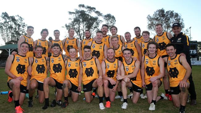 The victorious Ovens and Murray interleague team after its big win against Goulburn Valley. Picture: Yuri Kouzmin