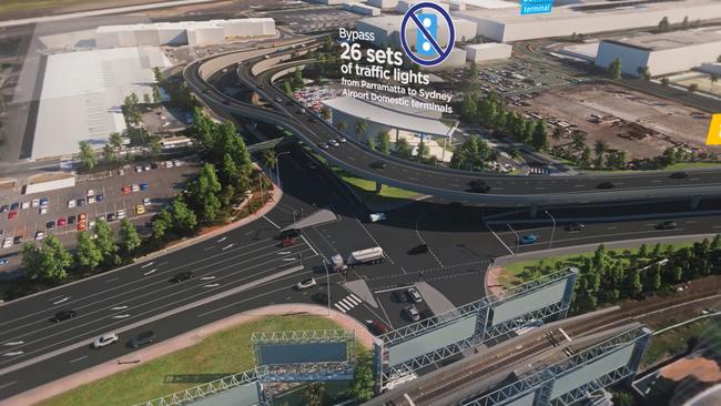 An artist impression of the proposed flyover at Sydney Airport's domestic terminal. Picture: Supplied