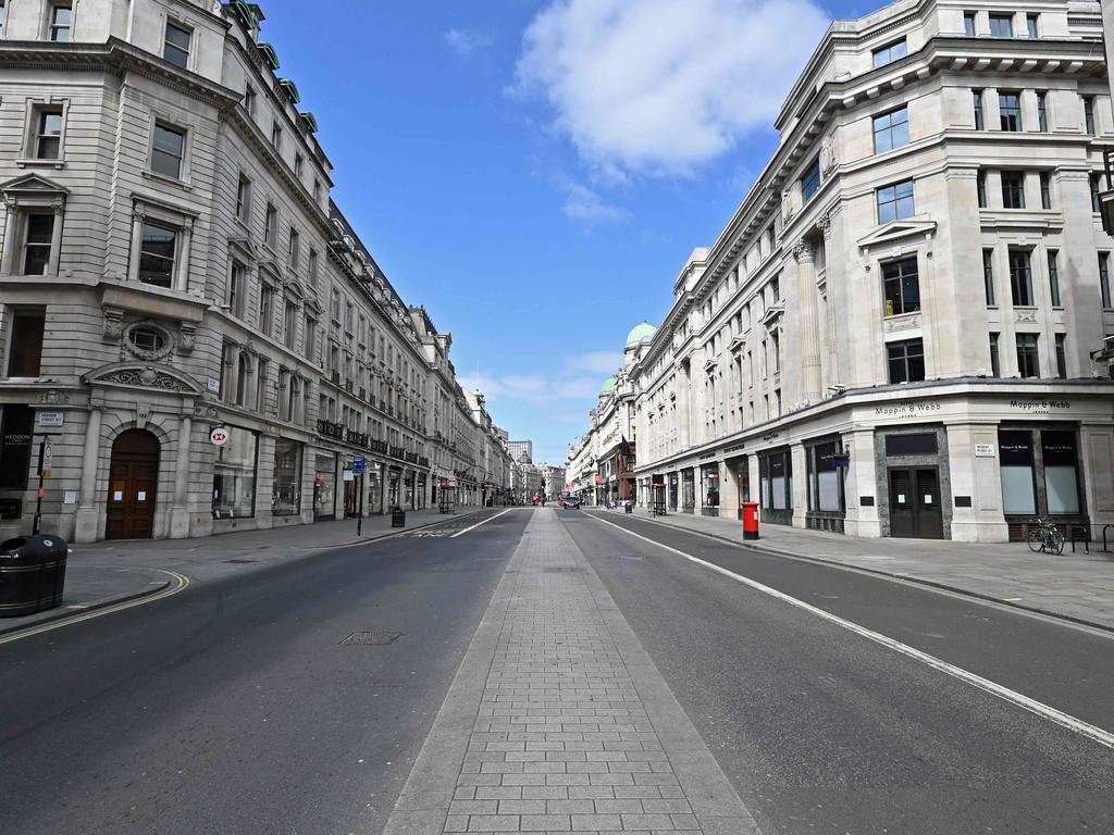 A near-deserted Regent Street in London. Picture: Glyn KIRK / AFP.