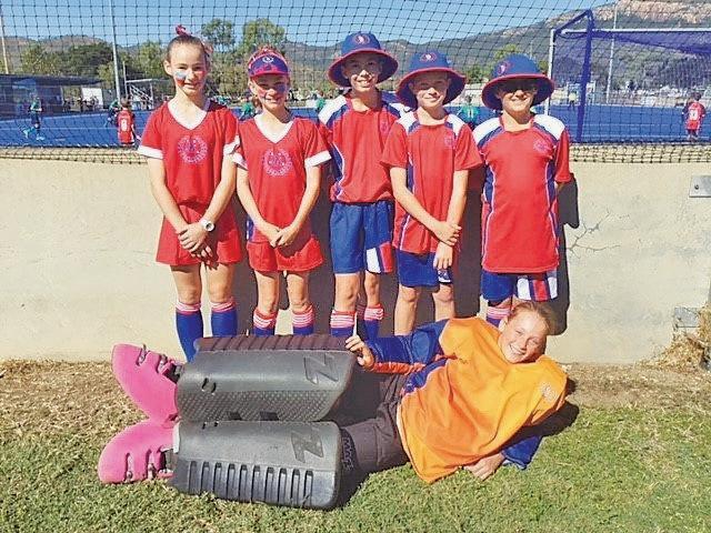 Downs players Ella Hagenbach, Isla Rickert, Samuel Bourke, Kai Hill, Alex Maddison and (front) Briana Groves in Townsville. Picture: Contributed