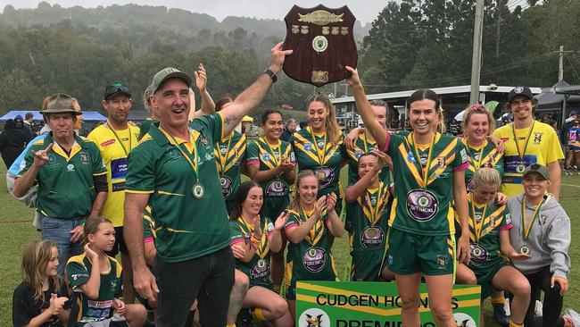 The Cudgen Hornets ladies league tag team kicked off grand final day in style, scoring a last-minute try to beat the Marist Brothers Ramettes 14-10. Photo: Cudgen Hornets RLFC.