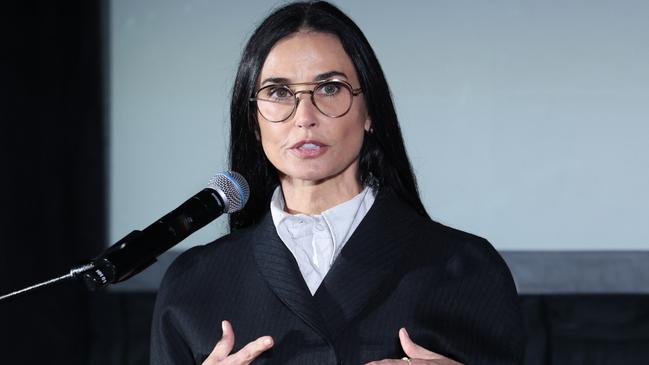 SANTA MONICA, CALIFORNIA - OCTOBER 10: Demi Moore speaks during the GFS Fall Benefit 2024 on October 10, 2024 in Santa Monica, California.  (Photo by Randy Shropshire/Getty Images for Ghetto Film School)