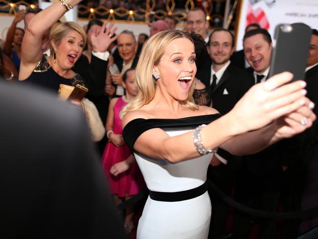 Reese Witherspoon used Instagram before the Oscars to encourage reporters to ask her more than which designer she was wearing (which was Tom Ford, if you’re interested). Photo: Christopher Polk/Getty Images/AFP.
