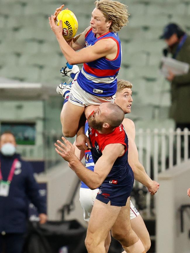 Gawn can only look upwards as Weightman pulls in his grab.