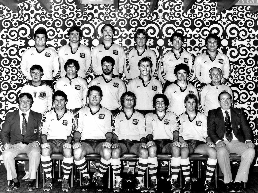 The first NSW State of Origin rugby league team 1980 (L-R back row) Robert Stone, Graeme Wynn, Bob Cooper, Greg Brentnall, Mick Cronin &amp; Graham Eadie, (middle row) Ted Glossop (coach), Jim Leis, Gary Hambly, Steve Rogers, Chris Anderson &amp; Alf Richards (trainer), (front row) Terry Parker (manager), Steve Edge, Craig Young, Tommy (Tom) Raudonikis (captain), Alan Thompson, Steve Martin &amp; John Fleming (manager).