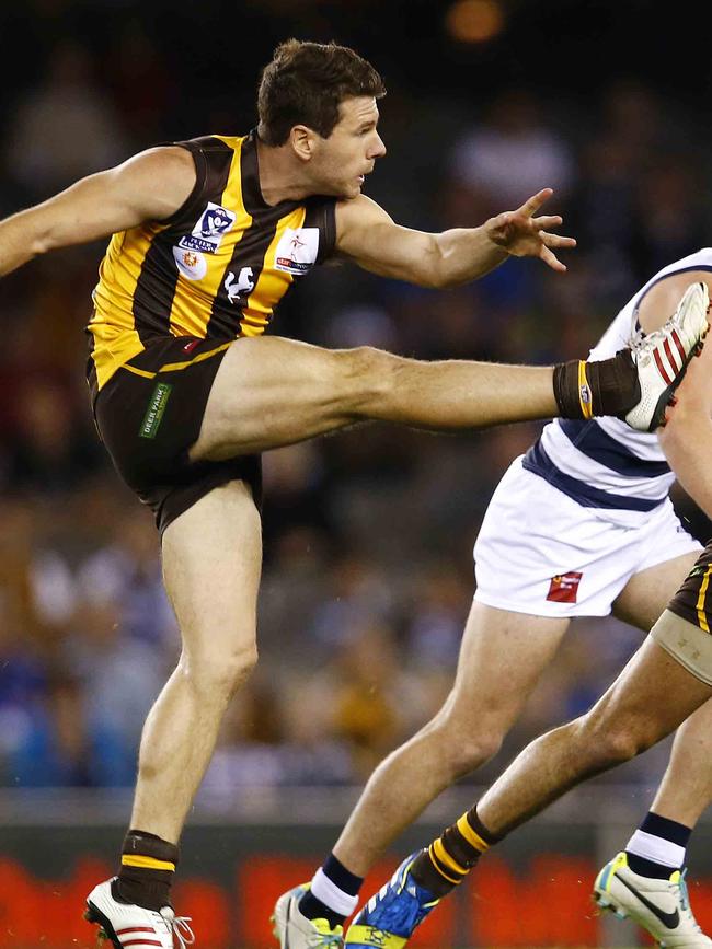 Jonathan Simpkin drives Box Hill forward during the 2013 VFL grand final. Picture: Michael Klein.