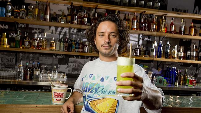 Oliver Frost at his 'speakeasy' cocktail bar next to his Maman Restaurant in Burleigh. Picture: Jerad Williams