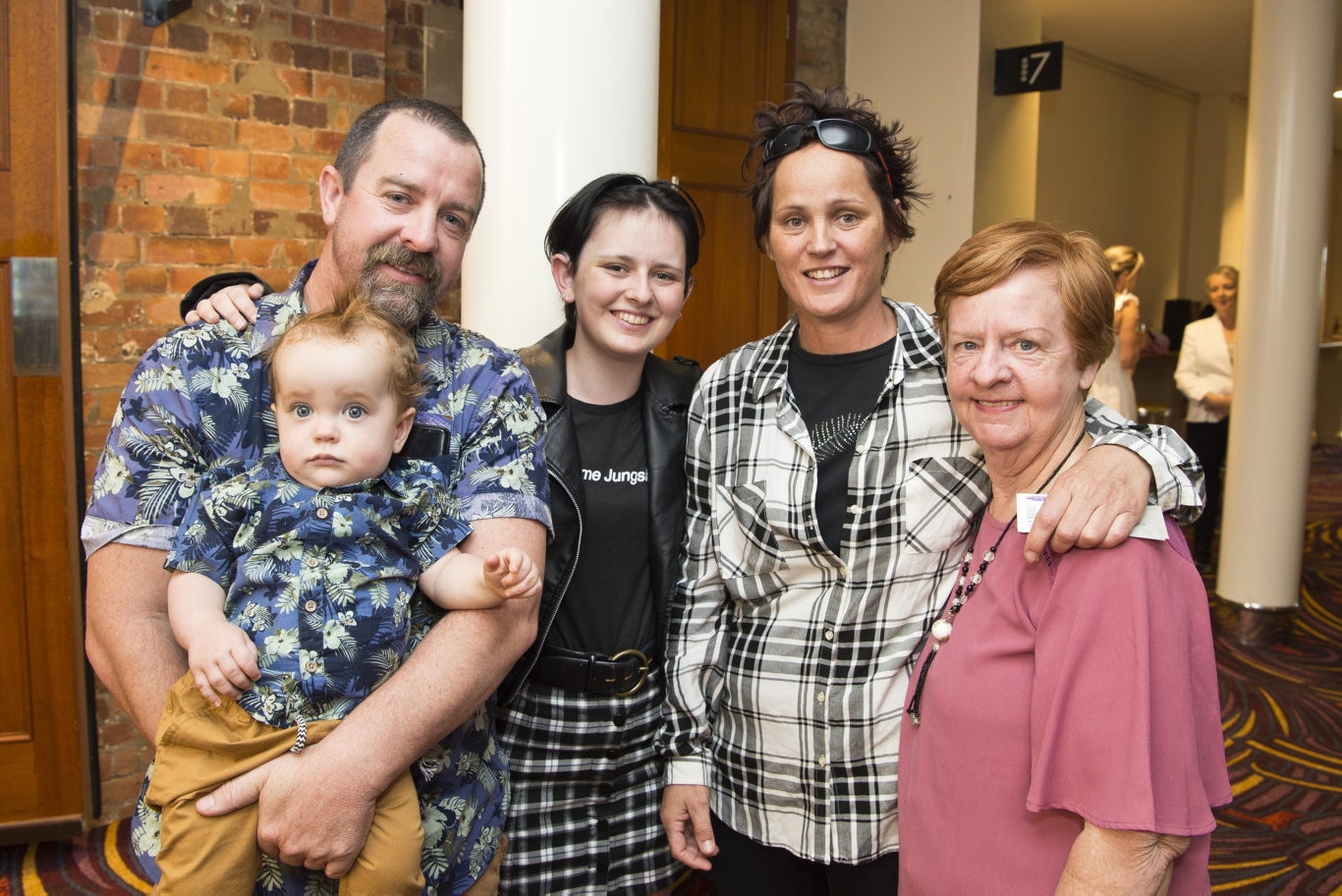 At Empire Theatres are (from left) Michael Allen holding Milo Allen, Ruby Fitzpatrick, Louise Carkeek and Val Allen at Once Upon a Time presented by Dance Central junior school at Empire Theatres, Saturday, November 9, 2019. Picture: Kevin Farmer