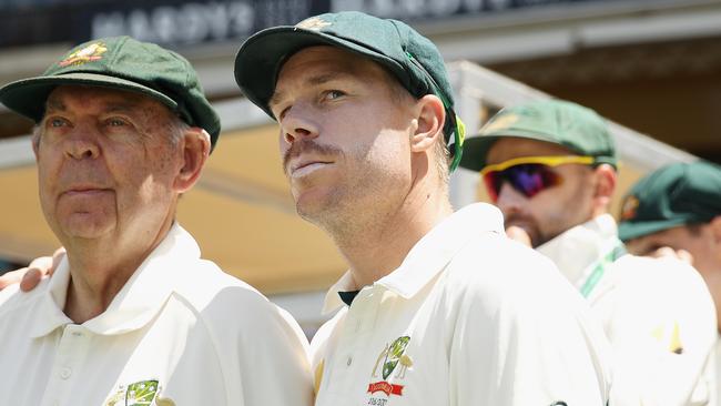 Australia vice-captain David Warner with Barry ‘Nugget’ Rees.