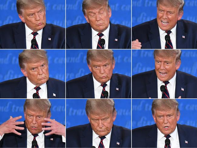 The many faces of Donald Trump during yesterday’s debate. Picture: Saul Loeb/AFP