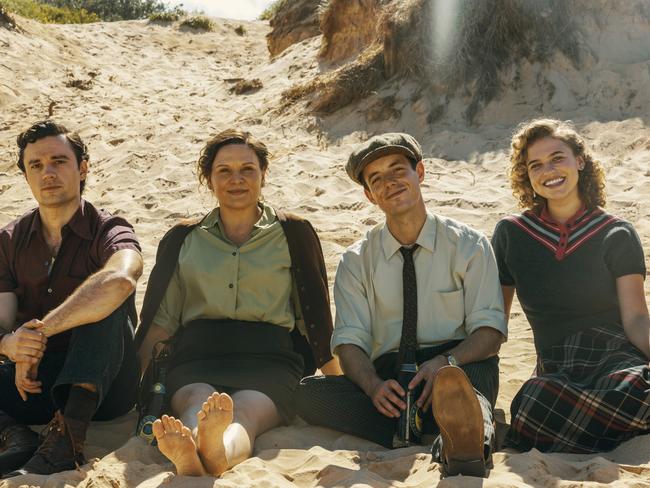 Sam Delich, Maya Stange, Tommy James Green and Clare Hughes in series 2 of Ten Pound Poms. Picture: Lisa Tomasetti