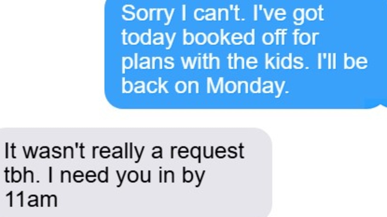 A boss is going viral for the wild text message he sent a female worker on annual leave Picture: TikTok/BenAskins