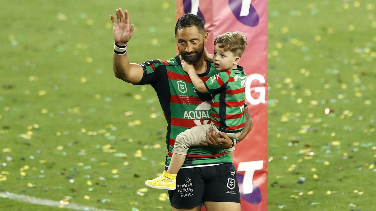 Benji Marshall farewells the crowd after playing his last NRL game in the grand final. Picture: AAP Image/Josh Woning