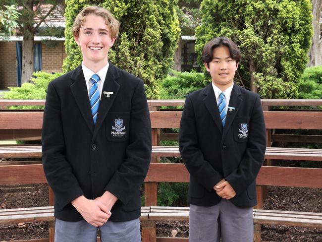 Mazenod College Junior School Captain Angus King, who is in year 9, and Year 7 SRC Daniel Kim both sat NAPLAN this year. Picture: Supplied