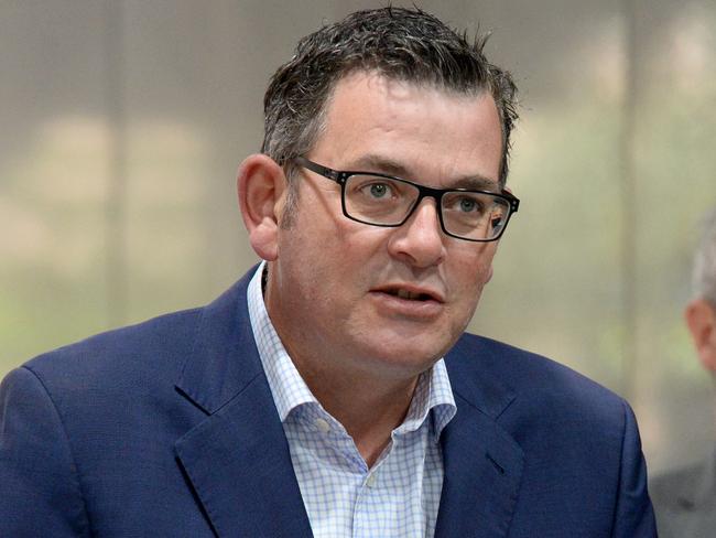 MELBOURNE, AUSTRALIA - NewsWire Photos FEBRUARY 15, 2021: Victorian Premier Daniel Andrews addresses the media during his daily press conference at the Treasury in Melbourne accompanied by Chief Health Officer Brett Sutton. Picture: NCA NewsWire / Andrew Henshaw