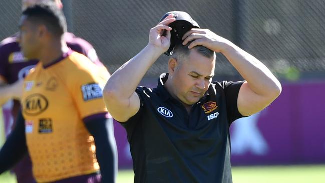 Broncos coach Anthony Seibold gave Channel 7 both barrels. Picture: AAP/Darren England