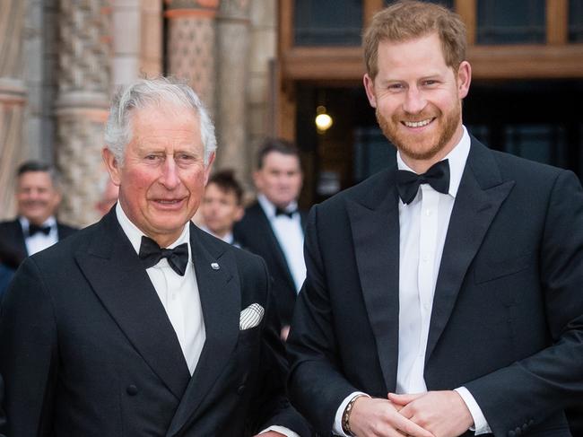 LONDON, ENGLAND - APRIL 04: Prince Charles, Prince of Wales and Prince Harry, Duke of Sussex attend the "Our Planet" global premiere  at Natural History Museum on April 04, 2019 in London, England. (Photo by Samir Hussein/Samir Hussein/WireImage)