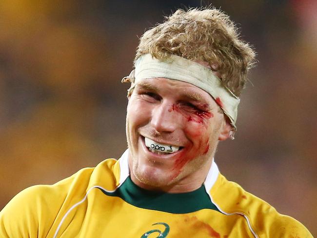 SYDNEY, AUSTRALIA - AUGUST 08: David Pocock of the Wallabies looks on with a cut left eye during The Rugby Championship match between the Australia Wallabies and the New Zealand All Blacks at ANZ Stadium on August 8, 2015 in Sydney, Australia. (Photo by Matt King/Getty Images)