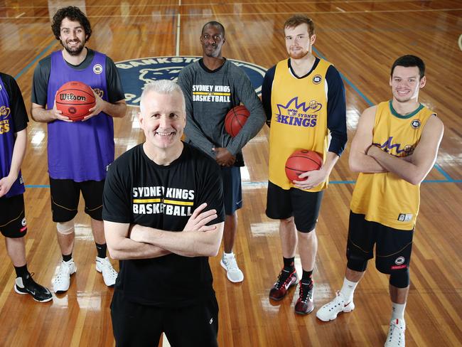 Jason Cadee (Pictured far right) during his time with the Sydney Kings under coach Andrew Gaze. Picture: Craig Greenhill