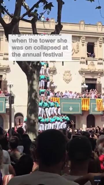 Young girl Injured as human tower collapse