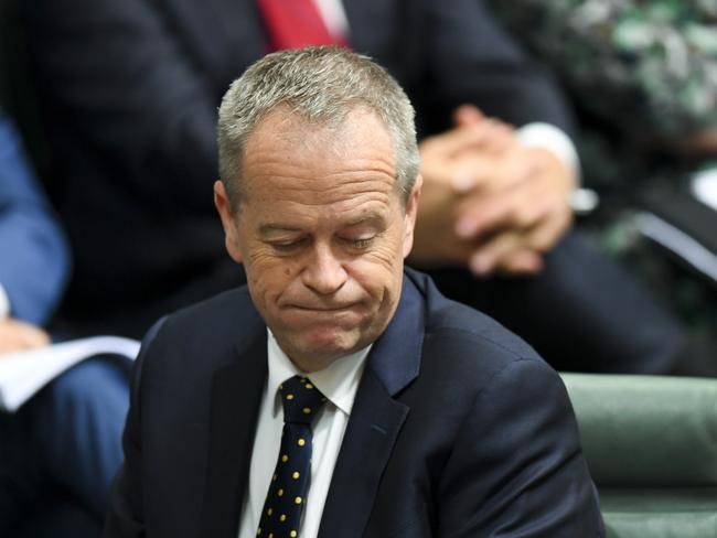 Australian Opposition leader Bill Shorten reacts during Question Time. Picture: AAP