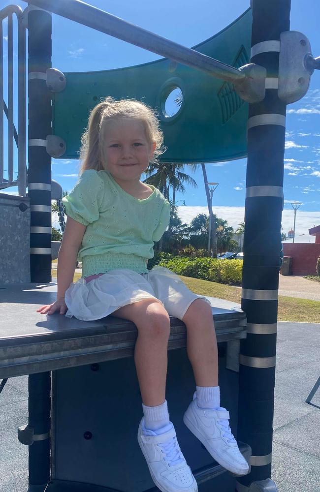 Maci Neeve, 5, was with her mother Tianna and sister Kiara at a birthday party when she was swooped by a magpie. Picture: Tianna Neeve