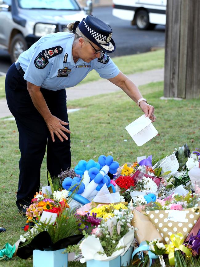 Queensland Police Commissioner Katarina Carroll at a memorial for constables Rachel McCrow and Matthew Arnold, who were killed by the Trains.