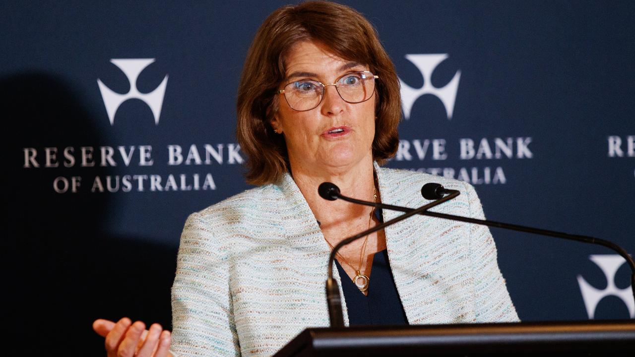 RBA Governor Michele Bullock announcing rates would stay on hold yet again. Picture: Nikki Short