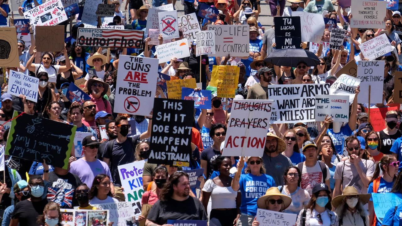 Demonstrators join the "March for Our Lives" rally in Los Angeles, California, on June 11. Picture: Ringo Chiu / AFP