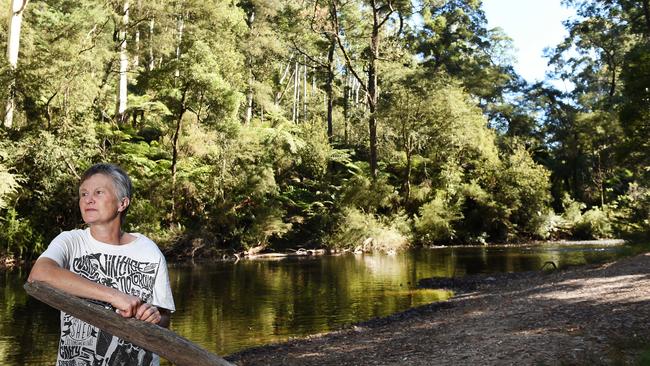 Sally McDonald says she is disgusted at the rubbish left beside the Yarra River. Picture: Steve Tanner