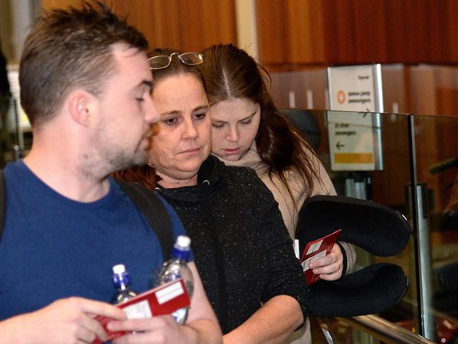 Family of Cassie Sainsbury — mother Lisa Evans and sister Khala Sainsbury — leave Adelaide airport for Colombia. Picture: Greg Higgs