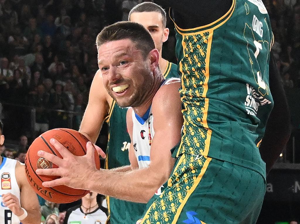 Matthew Dellavedova fights his way to the basket for Melbourne United. Picture: Getty Images