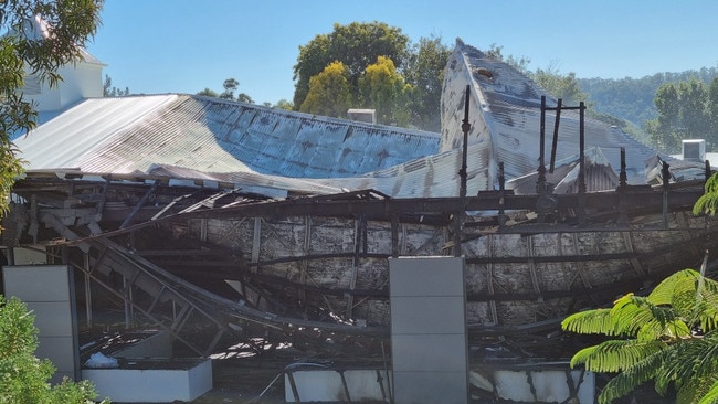 Fire has destroyed shops at Windaroo Village. Picture: Belinda Thompson