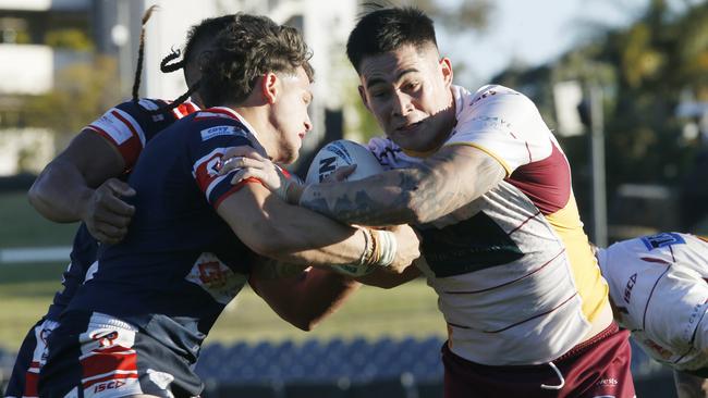 Three-try hero: Thirlmere's Wiremu Tuiletufuga about to score. Picture: John Appleyard