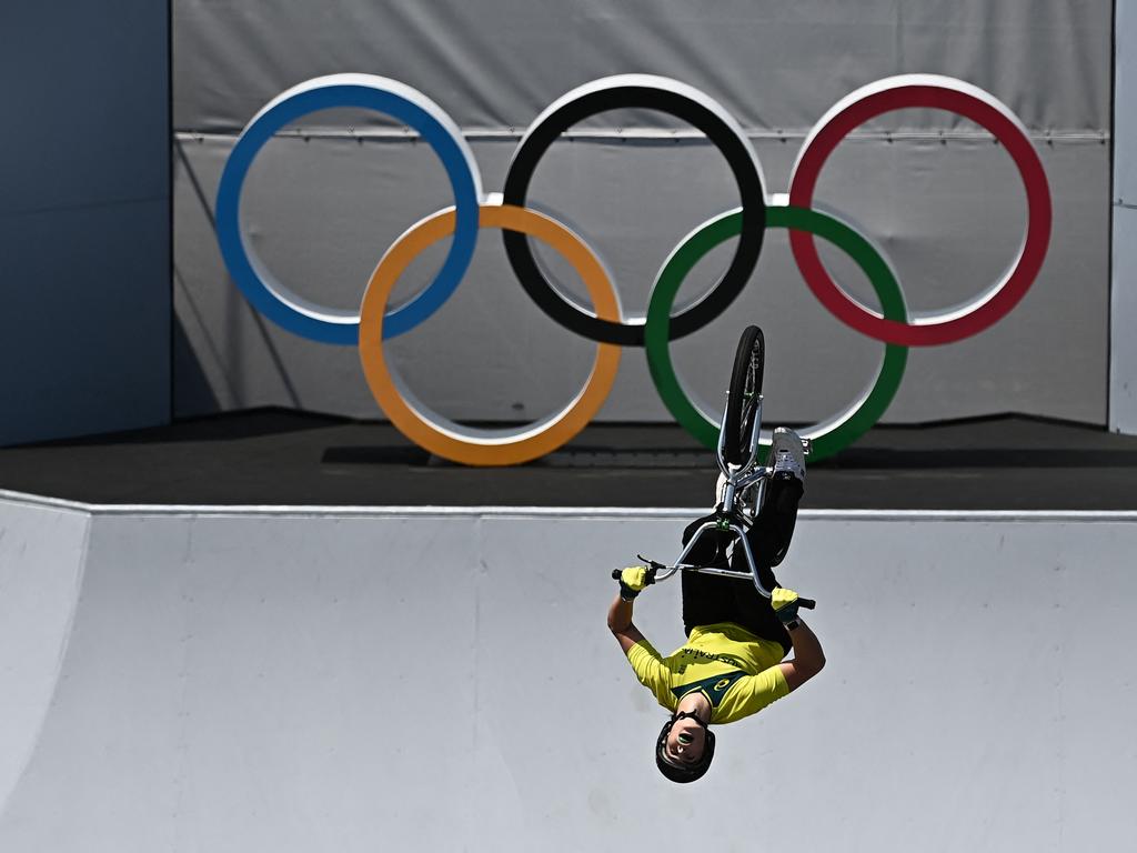 Australia's Natalya Diehm competes in the cycling BMX freestyle women's park final at the Ariake Urban Sports Park during the Tokyo 2020 Olympic Games in Tokyo on August 1, 2021. (Photo by Lionel BONAVENTURE / AFP)