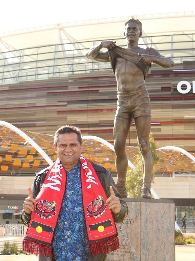 The unveiling of the Nicky Winmar statue outside the Perth Stadium in Burswood. Picture: Jackson Flindell/The Sunday Times