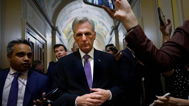 Speaker of the US House Kevin McCarthy talks to reporters at the Capitol on May 17. Mr McCarthy and other Republican members of congress from the Senate and House are at an impasse with the White House over raising the nation's debt limit. Picture: Getty Images via AFP