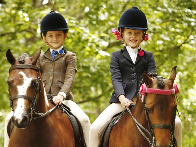 WEEKEND TELEGRAPH - 23/2/21*** MUST NOT PUBLISH BEFORE CLEARING WITH ROHAN KELLY ON PIC DESK ***6yr old twin siblings Elken (boy) and Mila Caska pictured at Bensville Riding Schoolin preparation for the 2021 Royal Easter Show. Picture: Sam Ruttyn