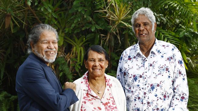 Aboriginal elders and Indigenous leaders Gudju Gudju Fourmile, Shirley Miller and Peter Hyde last year at a Path To Treaty event. Picture: Brendan Radke.