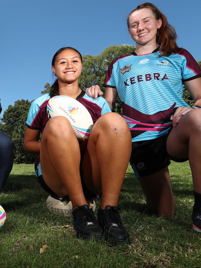 Skyla Adams and Tamika Upton at Keebra Park's Sports Fields. Photograph : Jason O'Brien