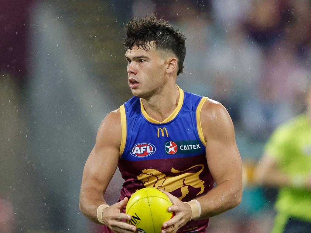 BRISBANE, AUSTRALIA - APRIL 20: Cam Rayner of the Lions in action during the 2024 AFL Round 06 match between the Brisbane Lions and the Geelong Cats at The Gabba on April 20, 2024 in BRISBANE, Australia. (Photo by Russell Freeman/AFL Photos via Getty Images)